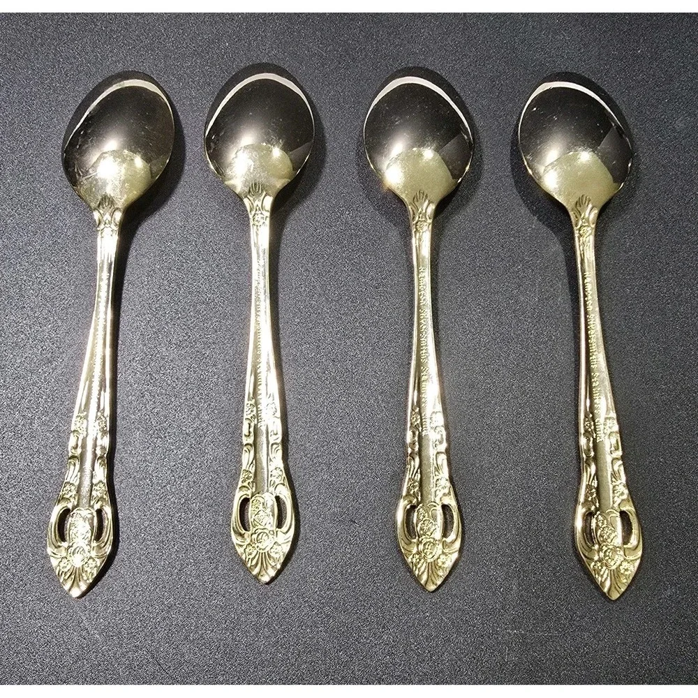 Vintage Hampton Silversmith Gold Plated Teaspoons Set Of 4 Versailles